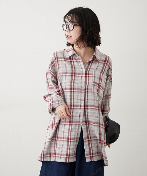 NUNIFE(ユニフィー)の「【NUNIFE】BIGチェックシャツ(シャツ/ブラウス・レディース・グレー/ブルー/ブラック/ブラウン・FREE)」の7枚目の写真