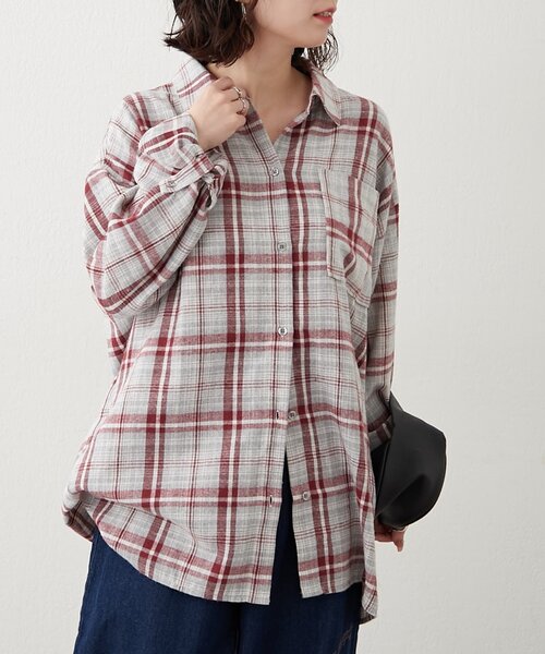 NUNIFE(ユニフィー)の「【NUNIFE】BIGチェックシャツ(シャツ/ブラウス・レディース・グレー/ブルー/ブラック/ブラウン・FREE)」の8枚目の写真