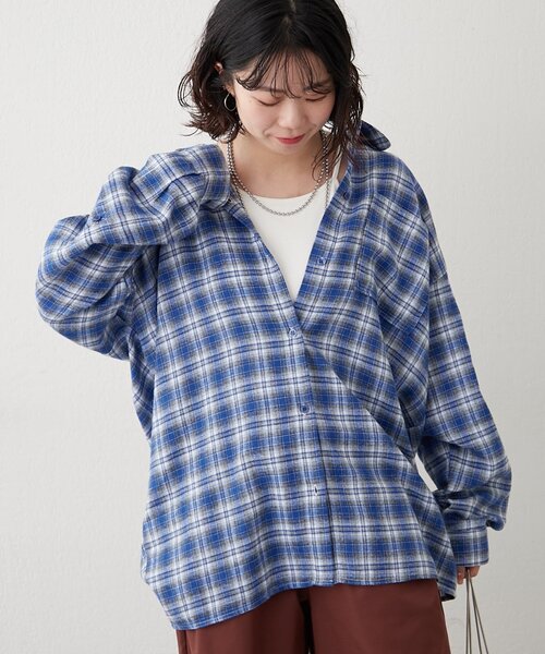 NUNIFE(ユニフィー)の「【NUNIFE】BIGチェックシャツ(シャツ/ブラウス・レディース・グレー/ブルー/ブラック/ブラウン・FREE)」の21枚目の写真