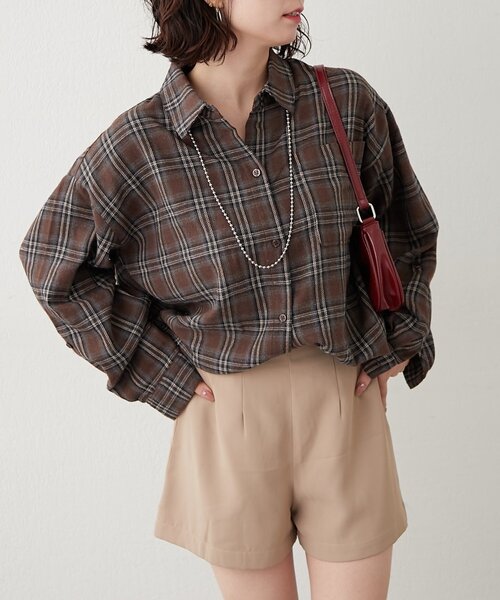 NUNIFE(ユニフィー)の「【NUNIFE】BIGチェックシャツ(シャツ/ブラウス・レディース・グレー/ブルー/ブラック/ブラウン・FREE)」の1枚目の写真