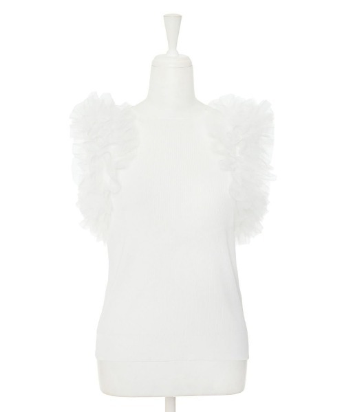 Narcissus（ナルシス）の「【PICCIN】フリルチュールノースリーブトップス（タンクトップ・レディース・ホワイト・FREE）」の5枚目の写真