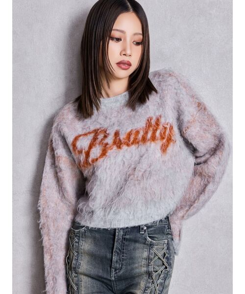 GYDA（ジェイダ）の「BRATTY MOHAIR LIKEショートニットトップス（ニット/セーター・レディース・ピンク/グレー/オフホワイト・FREE）」の4枚目の写真