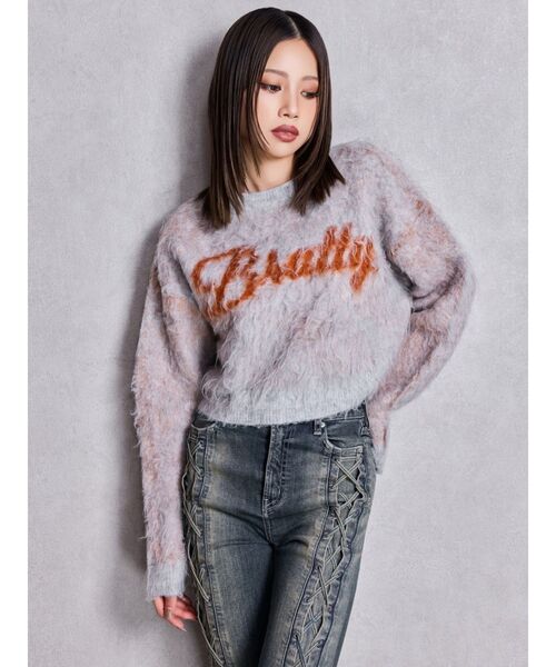 GYDA（ジェイダ）の「BRATTY MOHAIR LIKEショートニットトップス（ニット/セーター・レディース・ピンク/グレー/オフホワイト・FREE）」の5枚目の写真