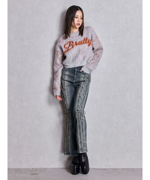 GYDA（ジェイダ）の「BRATTY MOHAIR LIKEショートニットトップス（ニット/セーター・レディース・ピンク/グレー/オフホワイト・FREE）」の7枚目の写真