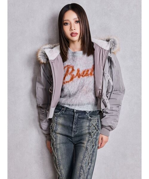 GYDA（ジェイダ）の「BRATTY MOHAIR LIKEショートニットトップス（ニット/セーター・レディース・ピンク/グレー/オフホワイト・FREE）」の9枚目の写真
