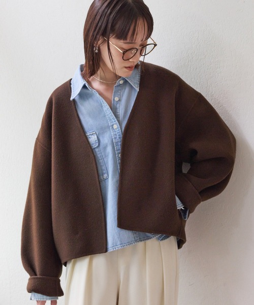 RIVE DROITE（リヴドロワ）の「【上品見え】ウールリバーショートコート（その他アウター・レディース・チャコールグレー/キャメル/ブラウン・FREE）」の2枚目の写真