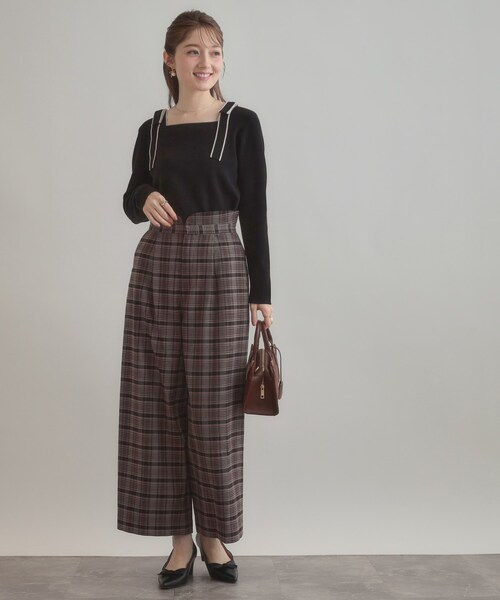 couture brooch（クチュールブローチ）の「【着映え・フェミニン・高見え】配色リボン総針ニットトップス（ニット/セーター・レディース・ブラウン系その他/ブラック/アイボリー・38/36/42）」の13枚目の写真