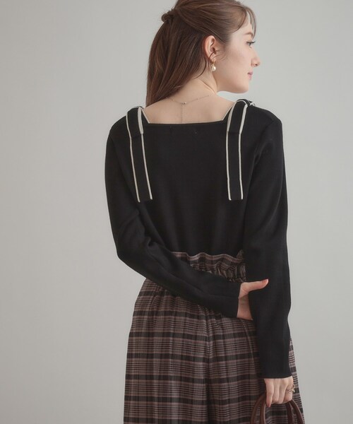 couture brooch（クチュールブローチ）の「【着映え・フェミニン・高見え】配色リボン総針ニットトップス（ニット/セーター・レディース・ブラウン系その他/ブラック/アイボリー・38/36/42）」の18枚目の写真