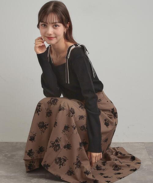 couture brooch（クチュールブローチ）の「【着映え・フェミニン・高見え】配色リボン総針ニットトップス（ニット/セーター・レディース・ブラウン系その他/ブラック/アイボリー・38/36/42）」の20枚目の写真