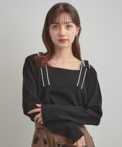 couture brooch（クチュールブローチ）の「【着映え・フェミニン・高見え】配色リボン総針ニットトップス（ニット/セーター・レディース・ブラウン系その他/ブラック/アイボリー・38/36/42）」の21枚目の写真