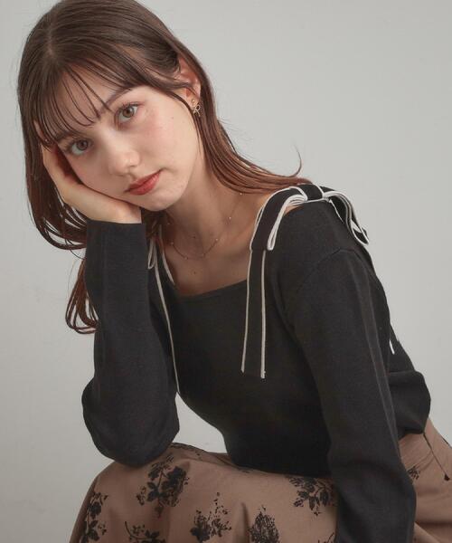 couture brooch（クチュールブローチ）の「【着映え・フェミニン・高見え】配色リボン総針ニットトップス（ニット/セーター・レディース・ブラウン系その他/ブラック/アイボリー・38/36/42）」の22枚目の写真