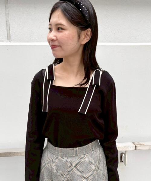 couture brooch(クチュールブローチ)の「【着映え・フェミニン・高見え】配色リボン総針ニットトップス(ニット/セーター・レディース・ブラウン系その他/ブラック/アイボリー・38/36/42)」の22枚目の写真