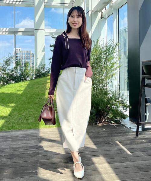 couture brooch(クチュールブローチ)の「【着映え・フェミニン・高見え】配色リボン総針ニットトップス(ニット/セーター・レディース・ブラウン系その他/ブラック/アイボリー・38/36/42)」の9枚目の写真