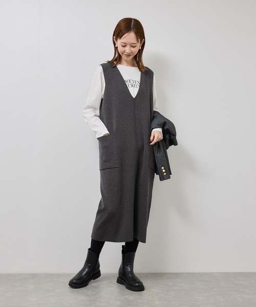 ROPE' PICNIC（ロペピクニック）の「ニットジャンパースカート/着丈が選べる・リンクコーデ（ジャンパースカート・レディース・チャコールグレー/ブラック/ブラウン系その他2・TM/M）」の2枚目の写真