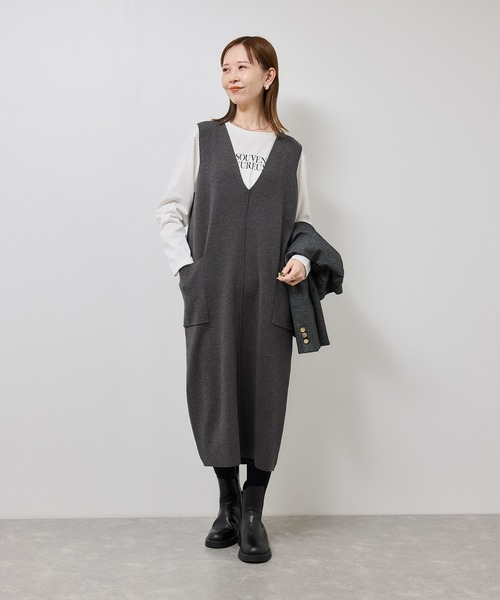 ROPE' PICNIC（ロペピクニック）の「ニットジャンパースカート/着丈が選べる・リンクコーデ（ジャンパースカート・レディース・チャコールグレー/ブラック/ブラウン系その他2・TM/M）」の21枚目の写真