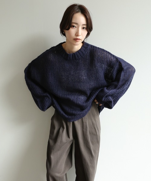 select MOCA Et（セレクトモカエト）の「【Et】Mohair-like Crew Neck Knit（ニット/セーター・レディース・ベージュ/ライトグリーン/ネイビー/カーキ・FREE）」の11枚目の写真