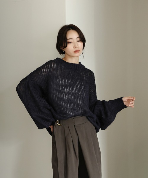select MOCA Et（セレクトモカエト）の「【Et】Mohair-like Crew Neck Knit（ニット/セーター・レディース・ベージュ/ライトグリーン/ネイビー/カーキ・FREE）」の18枚目の写真