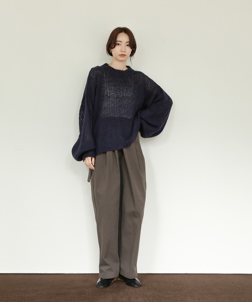 select MOCA Et（セレクトモカエト）の「【Et】Mohair-like Crew Neck Knit（ニット/セーター・レディース・ベージュ/ライトグリーン/ネイビー/カーキ・FREE）」の5枚目の写真