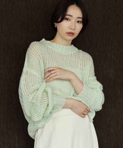 select MOCA Et（セレクトモカエト）の「【Et】Mohair-like Crew Neck Knit（ニット/セーター・レディース・ベージュ/ライトグリーン/ネイビー/カーキ・FREE）」の21枚目の写真