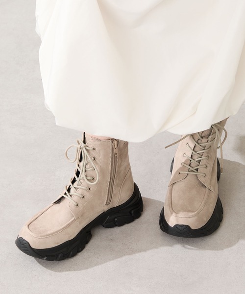 2025秋冬新作 厚底 スニーカーソール 編み上げブーツ/51405（ブーツ