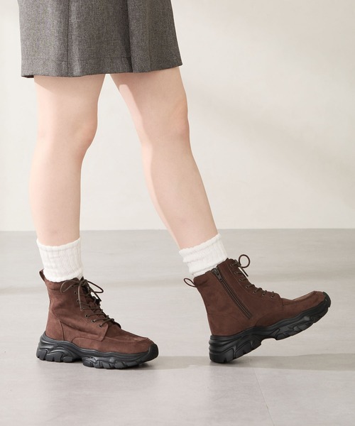 セール】2025秋冬新作 厚底 スニーカーソール 編み上げブーツ/51405