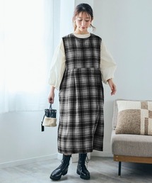 SMILE LAND | ＜大きいサイズ＞起毛チェックフレンチスリーブジャンパースカート(ジャンパースカート)