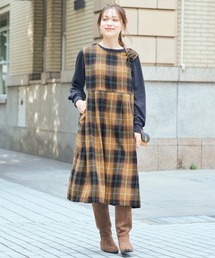 <大きいサイズ>起毛チェックフレンチスリーブジャンパースカート