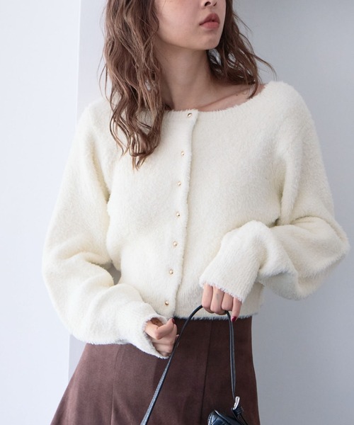 archives（アルシーヴ）の「プードルフェザーニットカーディガン（カーディガン/ボレロ・レディース・アイボリー/チャコールグレー/ベージュ/ピンク・MEDIUM）」の2枚目の写真