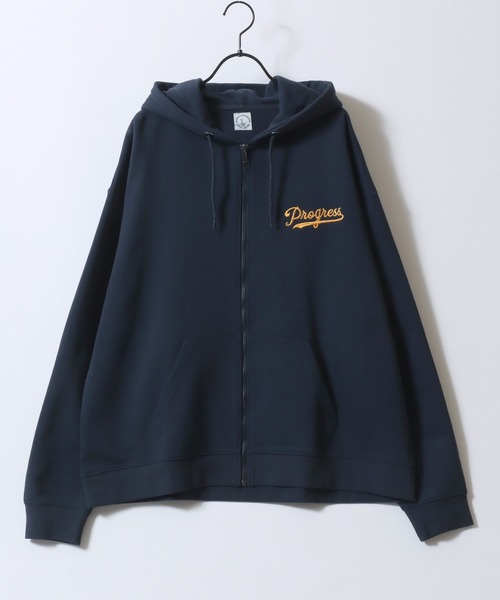 セール】Dog Embroidery Sweat Zip Hoodie/犬刺繍 オーバーサイズ 裏毛