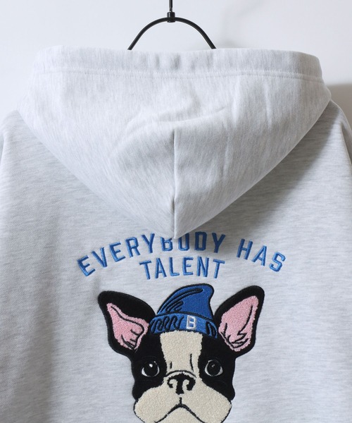 セール】Dog Embroidery Sweat Zip Hoodie/犬刺繍 オーバーサイズ 裏毛