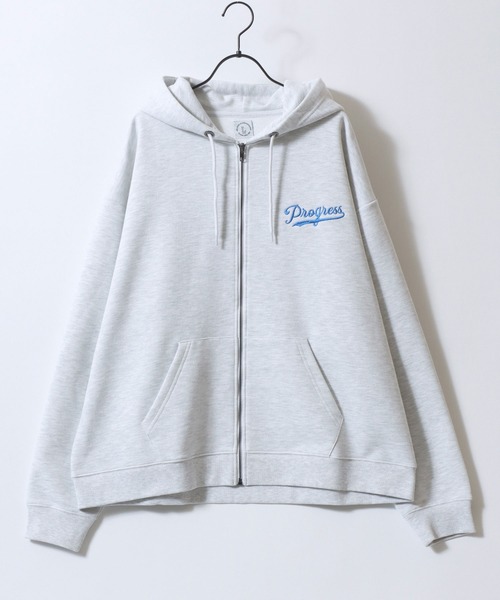 セール】Dog Embroidery Sweat Zip Hoodie/犬刺繍 オーバーサイズ 裏毛