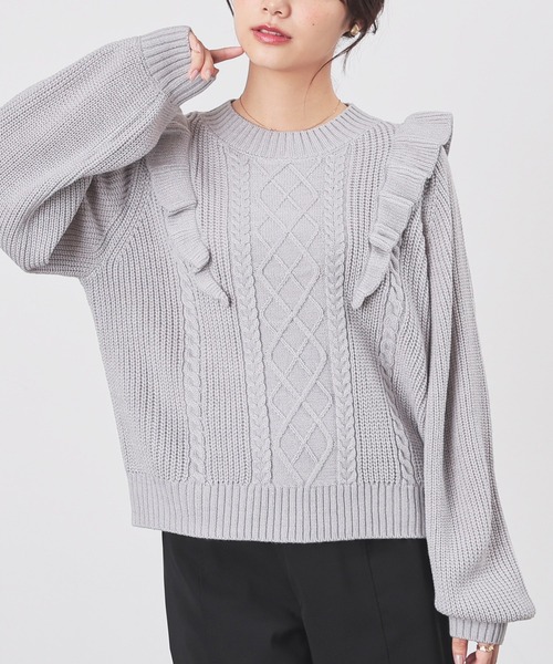 Honeys(ハニーズ)の「フリル使いトップス(ニット/セーター・レディース・ベージュ/ピンク/杢グレー/アイボリー・L/S/M)」の2枚目の写真