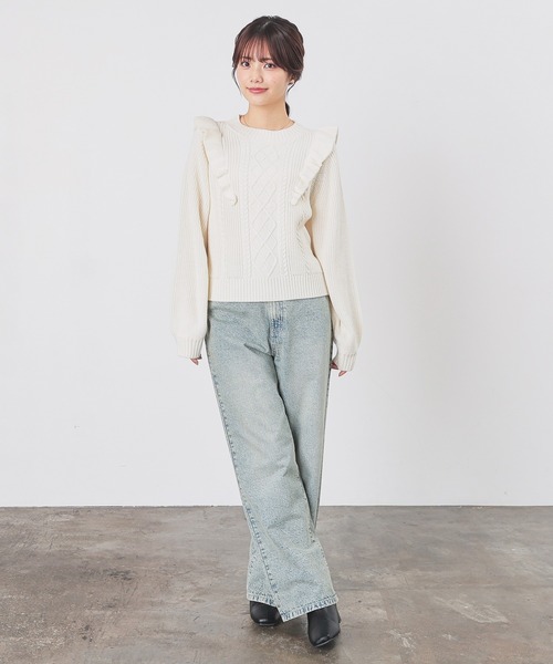 Honeys(ハニーズ)の「フリル使いトップス(ニット/セーター・レディース・ベージュ/ピンク/杢グレー/アイボリー・L/S/M)」の6枚目の写真