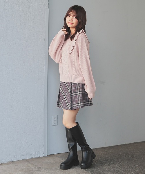 Honeys(ハニーズ)の「フリル使いトップス(ニット/セーター・レディース・ベージュ/ピンク/杢グレー/アイボリー・L/S/M)」の9枚目の写真