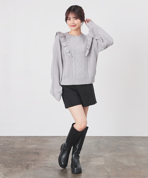 Honeys(ハニーズ)の「フリル使いトップス(ニット/セーター・レディース・ベージュ/ピンク/杢グレー/アイボリー・L/S/M)」の11枚目の写真