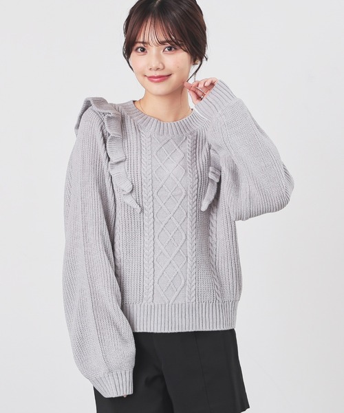 Honeys(ハニーズ)の「フリル使いトップス(ニット/セーター・レディース・ベージュ/ピンク/杢グレー/アイボリー・L/S/M)」の12枚目の写真