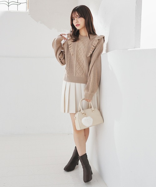 Honeys(ハニーズ)の「フリル使いトップス(ニット/セーター・レディース・ベージュ/ピンク/杢グレー/アイボリー・L/S/M)」の13枚目の写真