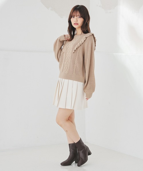 Honeys(ハニーズ)の「フリル使いトップス(ニット/セーター・レディース・ベージュ/ピンク/杢グレー/アイボリー・L/S/M)」の14枚目の写真