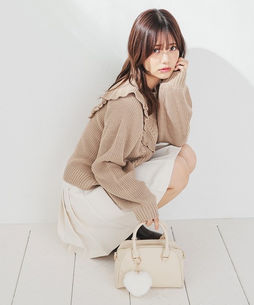 Honeys(ハニーズ)の「フリル使いトップス(ニット/セーター・レディース・ベージュ/ピンク/杢グレー/アイボリー・L/S/M)」の15枚目の写真