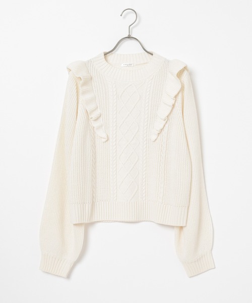 Honeys(ハニーズ)の「フリル使いトップス(ニット/セーター・レディース・ベージュ/ピンク/杢グレー/アイボリー・L/S/M)」の17枚目の写真