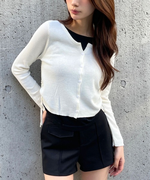 3.3 Field Trip (3.3フィールドトリップ)の「3.3 Field Trip/カーディガンレイヤードロングTシャツ(Tシャツ/カットソー・レディース・ブラック/オフホワイト/レッド/ライトグレー/ピンク・FREE)」の2枚目の写真