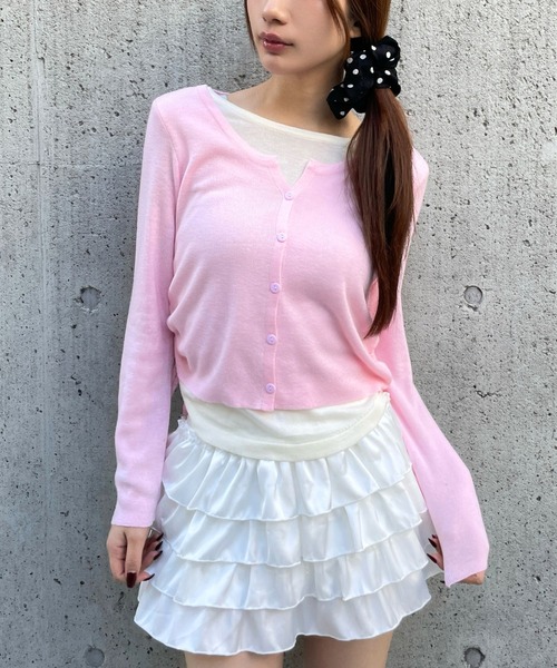 3.3 Field Trip (3.3フィールドトリップ)の「3.3 Field Trip/カーディガンレイヤードロングTシャツ(Tシャツ/カットソー・レディース・ブラック/オフホワイト/レッド/ライトグレー/ピンク・FREE)」の4枚目の写真