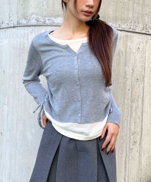 3.3 Field Trip (3.3フィールドトリップ)の「3.3 Field Trip/カーディガンレイヤードロングTシャツ(Tシャツ/カットソー・レディース・ブラック/オフホワイト/レッド/ライトグレー/ピンク・FREE)」の1枚目の写真