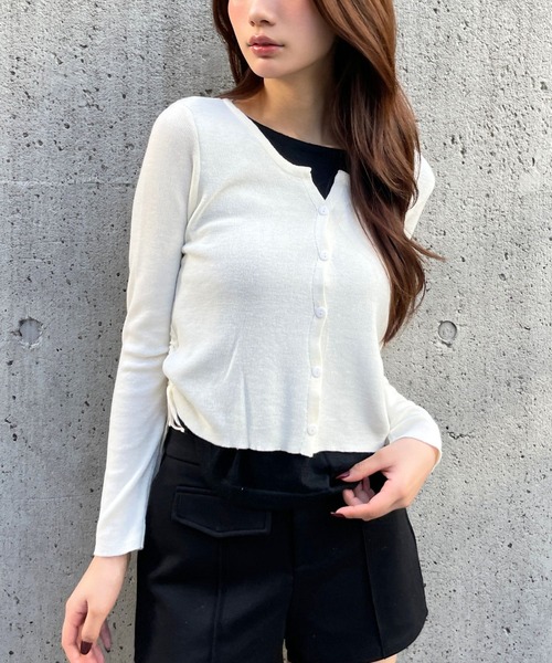 3.3 Field Trip (3.3フィールドトリップ)の「3.3 Field Trip/カーディガンレイヤードロングTシャツ(Tシャツ/カットソー・レディース・ブラック/オフホワイト/レッド/ライトグレー/ピンク・FREE)」の7枚目の写真