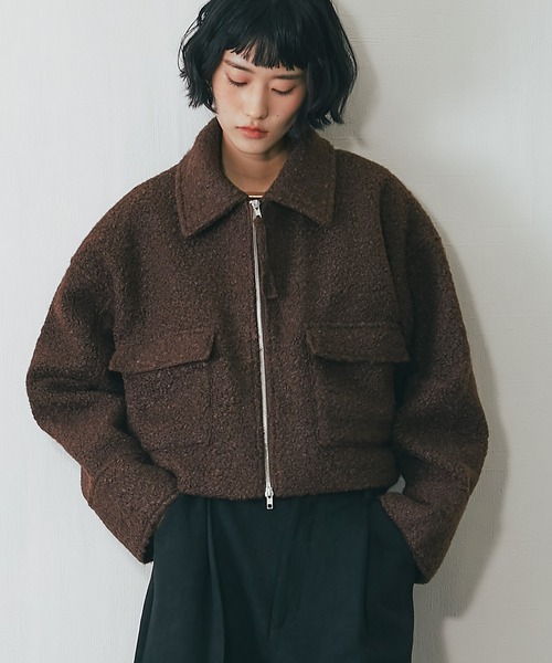 ループツイードダブルファスナーショートジャケット（ブルゾン
