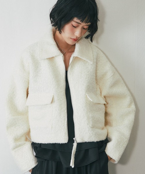 セール】ループツイードダブルファスナーショートジャケット（ブルゾン