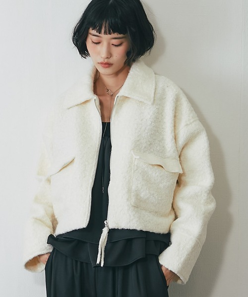 ループツイードダブルファスナーショートジャケット（ブルゾン