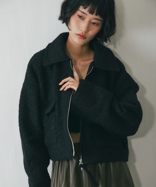 ループツイードダブルファスナーショートジャケット（ブルゾン