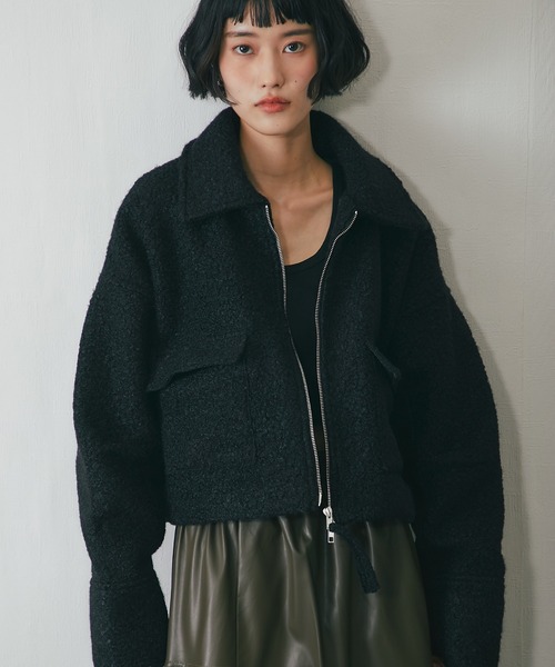 ループツイードダブルファスナーショートジャケット（ブルゾン