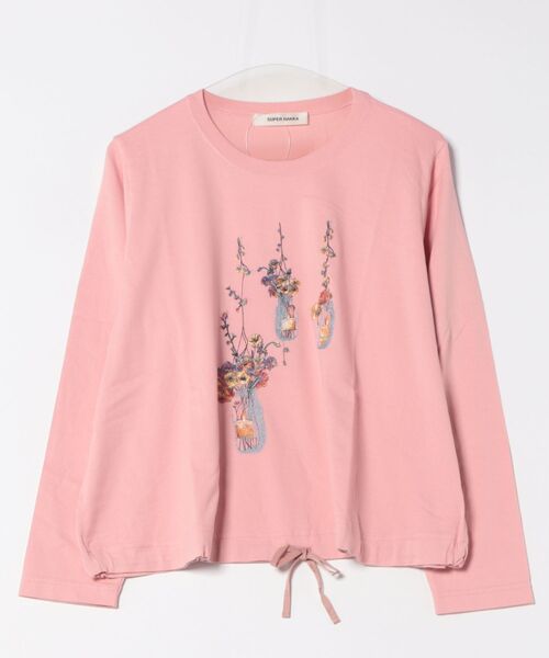 セール】ローゲージ天竺フラワーキャンドルボトル刺繍ドロスト